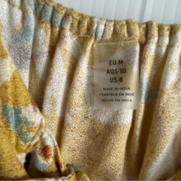 Roxy Still Waking up ruffle tip top spaghetti strap mini dress yellow floral sz8 - Picture 5 of 11